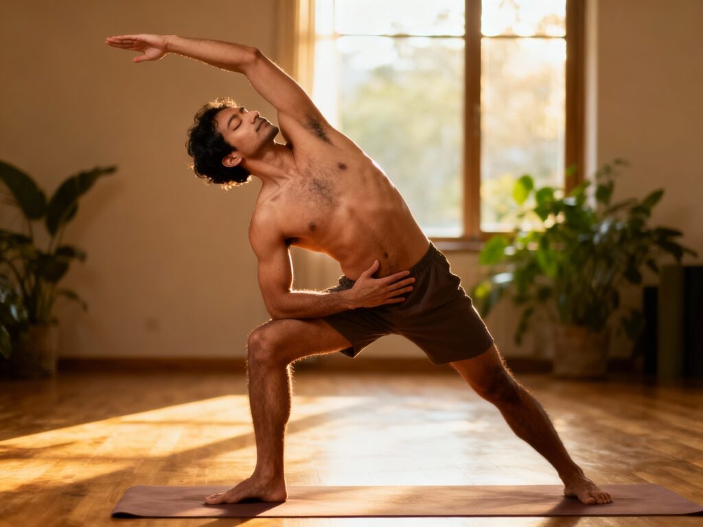 Découvrir la pleine conscience par le mouvement libre en yoga naturiste masculin Découvrir la pleine conscience par le mouvement libre en yoga naturiste masculin
