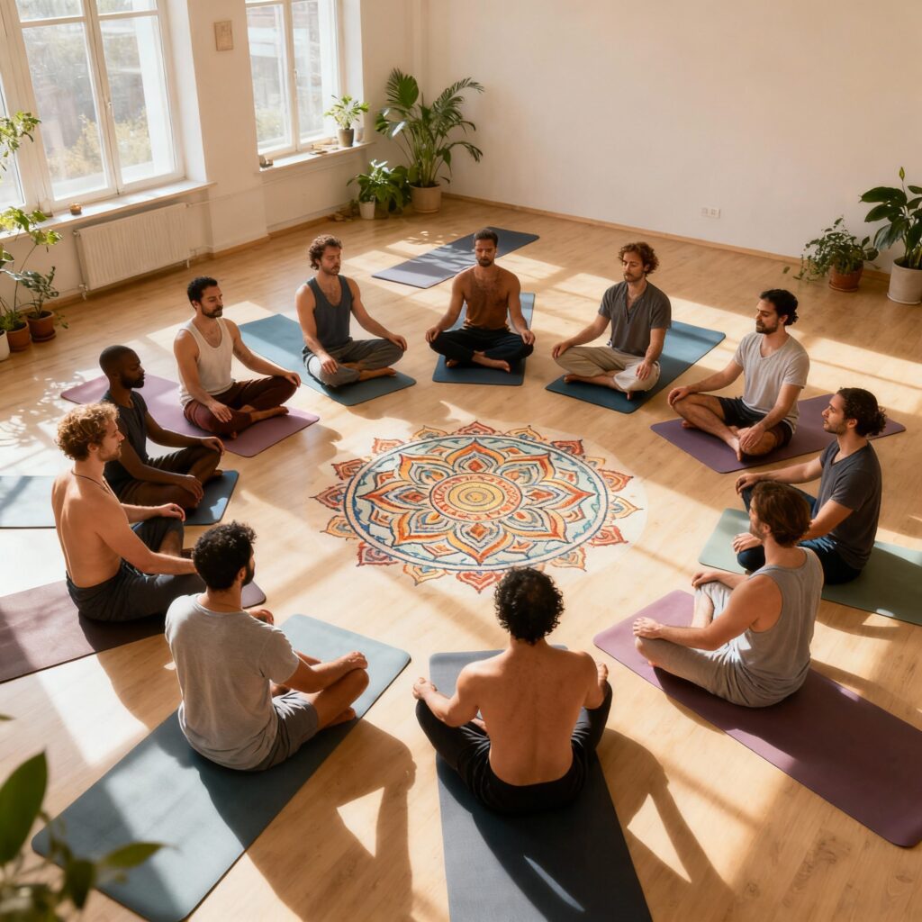 La symbolique du cercle dans les pratiques collectives de yoga nu entre hommes