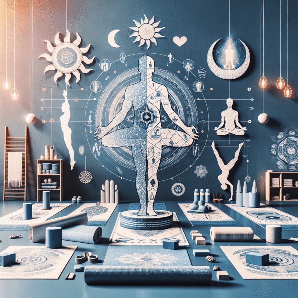 Comment la nudité accélère les résultats du hatha yoga chez l’homme Une représentation artistique numérique d'une figure masculine pratiquant le yoga dans une posture de yoga hatha traditionnelle, symbolisant le suj...