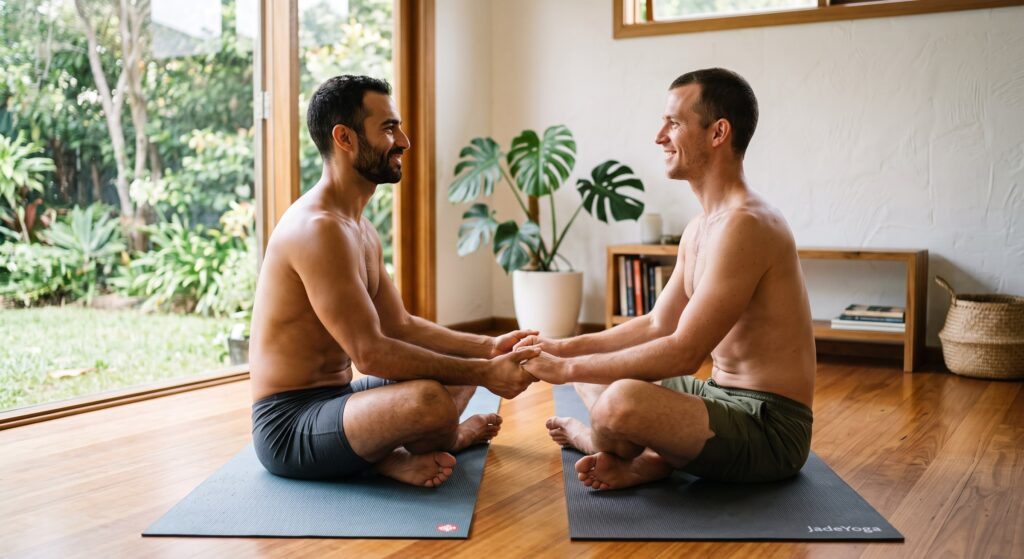Yoga nu en couple : règles simples pour éviter le malaise Yoga nu en couple : règles simples pour éviter le malaise